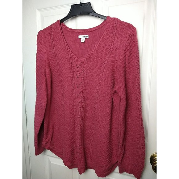 Sonoma Sweaters - Sonoma Mauve V Neck Long Sleeve Knit Sweater curved hemline Size L